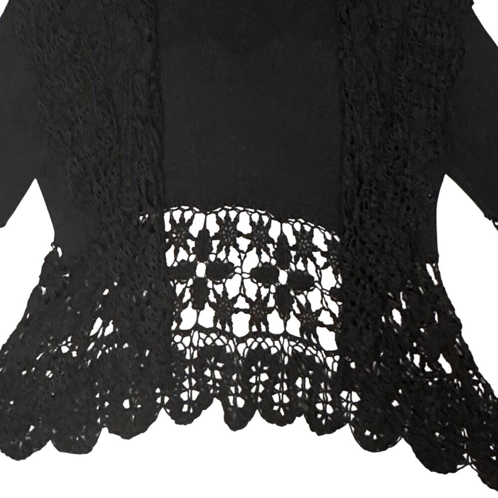 Nine West Lacy Knit Open Front Cardigan Women L Ramie Cotton Linen Blend Black - Picture 3 of 8